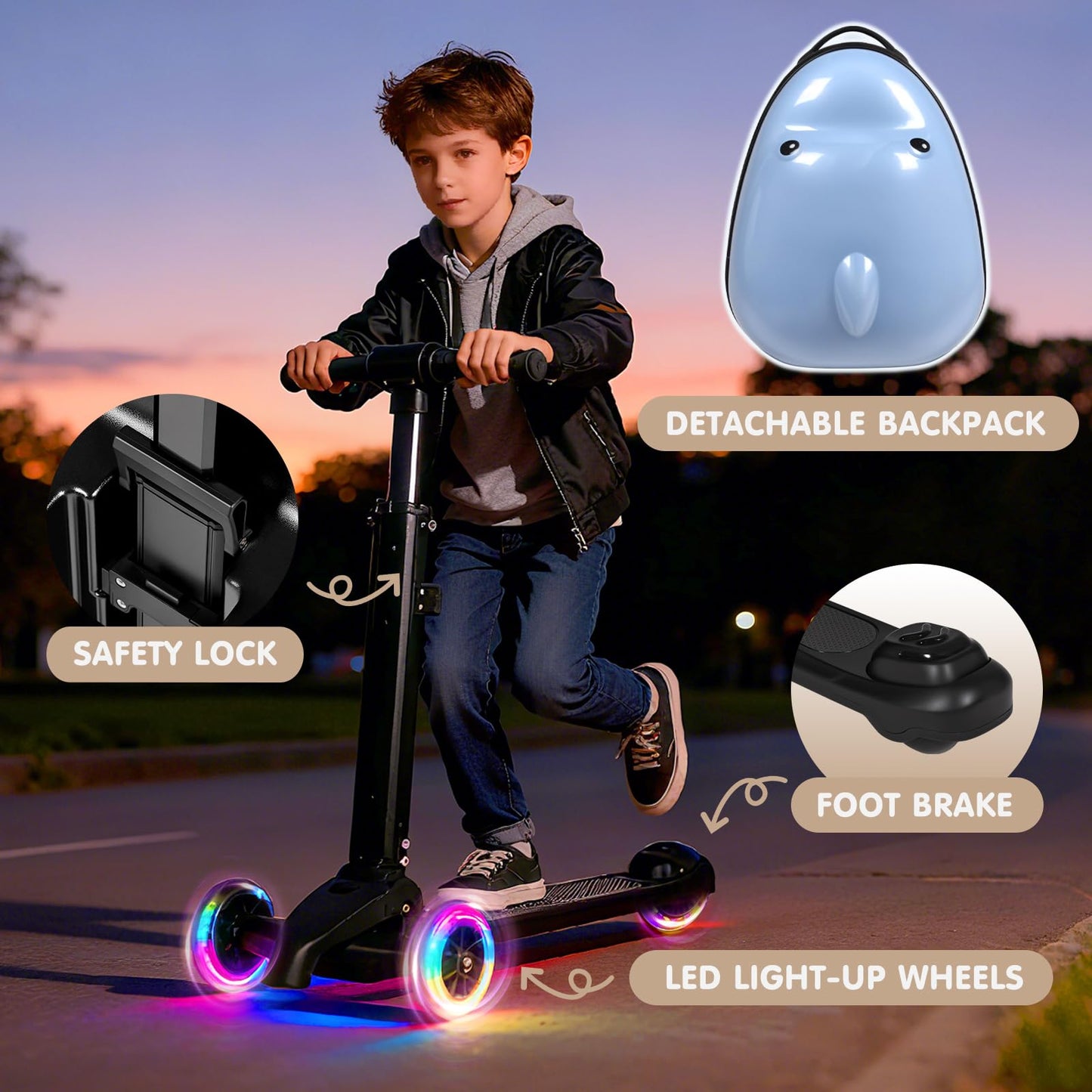 smilesun 4-in-1 Detachable Scooter Suitcase for Kids & Teens – 3D Owl/Dolphin Hardside Ride-On Luggage, Lightweight Foldable Design, Unique Travel Gift for Children