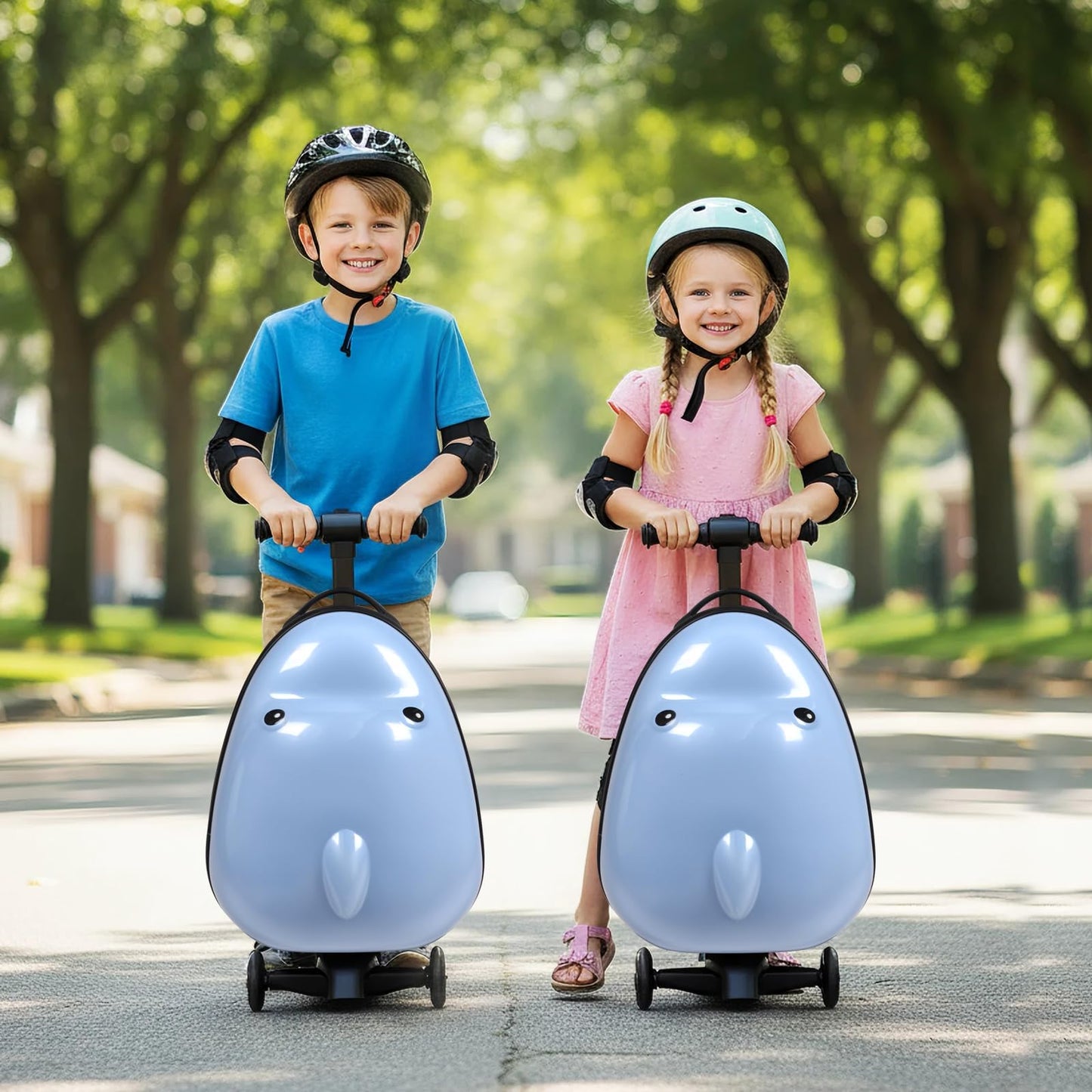 smilesun 4-in-1 Detachable Scooter Suitcase for Kids & Teens – 3D Owl/Dolphin Hardside Ride-On Luggage, Lightweight Foldable Design, Unique Travel Gift for Children