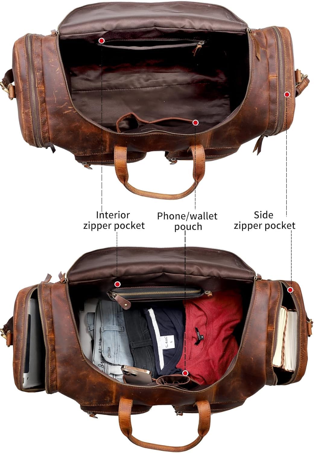 28" Vintage Duffel Classic Style with Modern Outlook Retro Thick Full Grain Cowhide Handmade Airplane Underseat Carry On Bags Leather Gym Overnight Luggage Bag