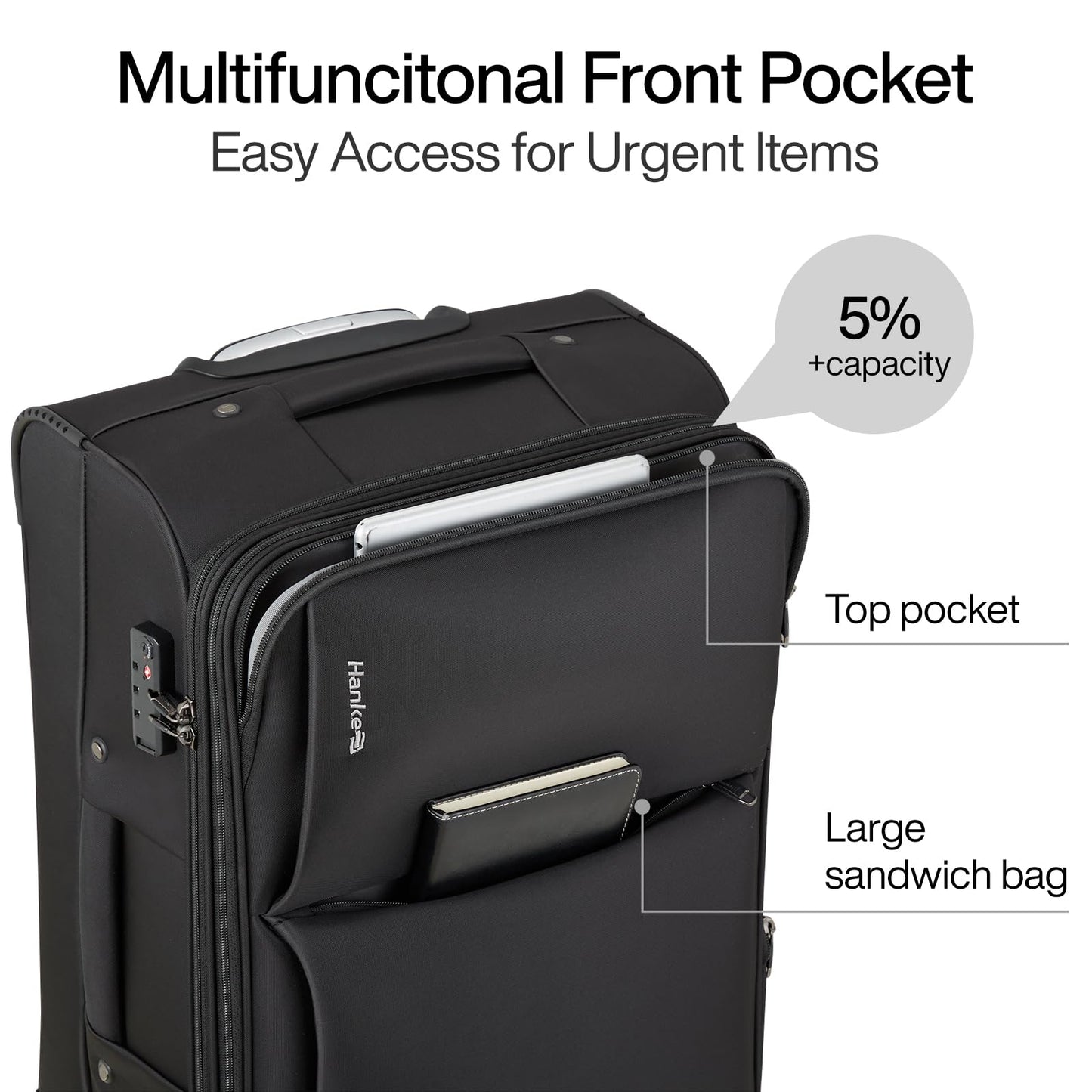 Hanke Softside Expandable Luggage 16/20/24/28 Inch Carry On Luggage for Travel Checked Luggage Suitcases with Wheels TSA Luggage Large Suitcase