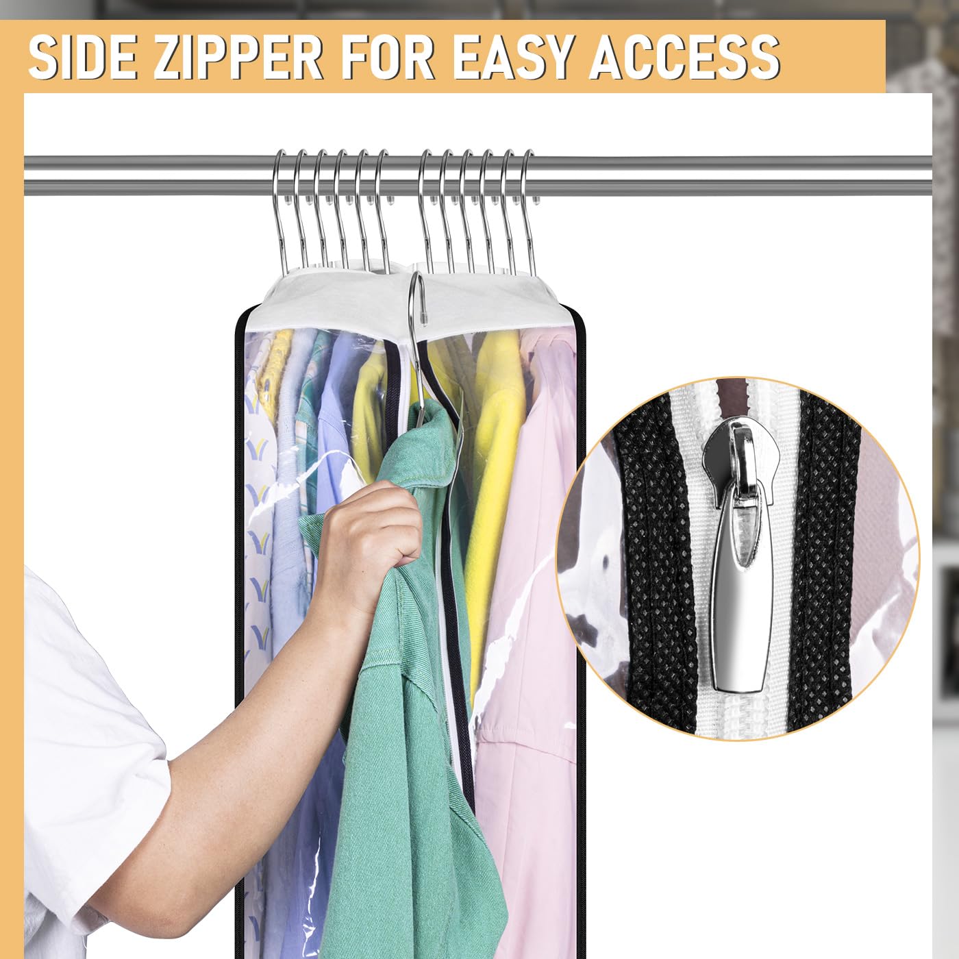 MISSLO 10" Gusseted All Clear Garment Bags for Hanging Clothes 40" Suit Bags for Closet Storage Hanging Clothes Storage Bags for Shirts, Coats, Dresses, 3 Packs