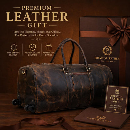 Large Leather Rolling Duffel Bag For Weekend Travel