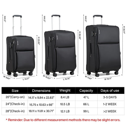 Hanke Softside Expandable Luggage 16/20/24/28 Inch Carry On Luggage for Travel Checked Luggage Suitcases with Wheels TSA Luggage Large Suitcase