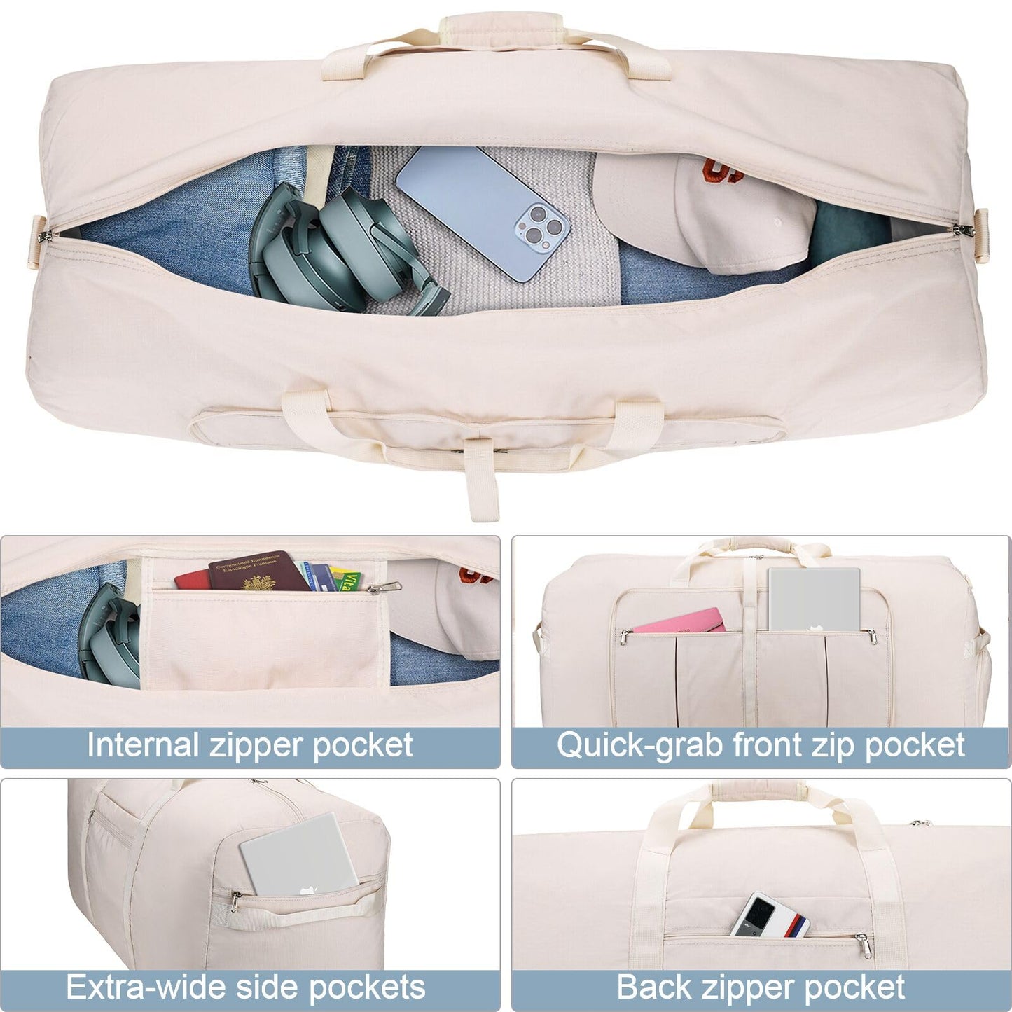 Urtala Travel Duffel Bag for Women & Men, Large Foldable Overnight Weekender Bag with Shoes Compartment & Shoulder Strap, Lightweight Waterproof Luggage Bag