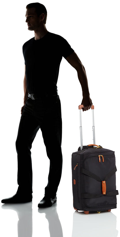 Bric’s X-Bag 21” Rolling Duffel, Water-Resistant Recycled Nylon Carry-On with Silent Wheels & Leather Details