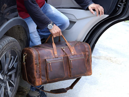 28" Vintage Duffel Classic Style with Modern Outlook Retro Thick Full Grain Cowhide Handmade Airplane Underseat Carry On Bags Leather Gym Overnight Luggage Bag