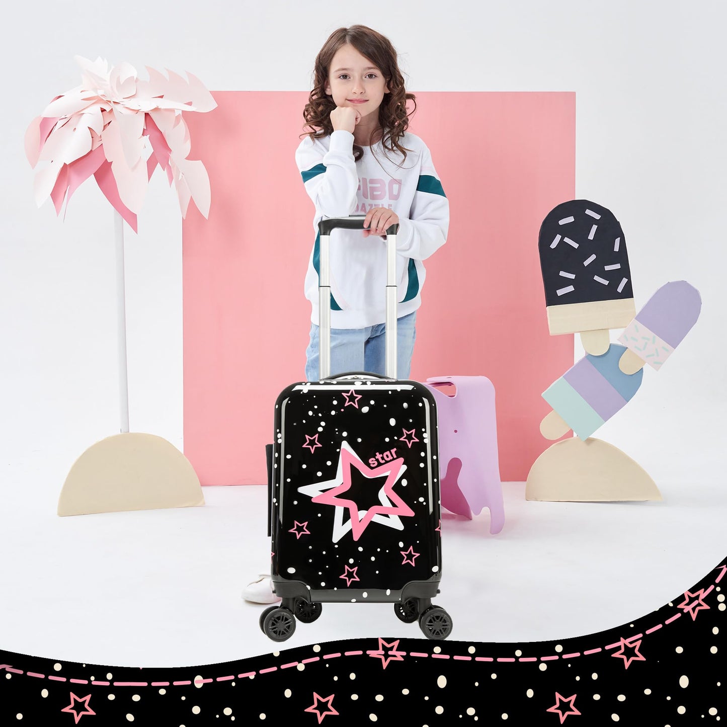 Esteemly Kid's Luggage Set 2 Piece Suitcase Set 16" Hardside Luggage with Spinner Wheels Kids Carry on Suitcase