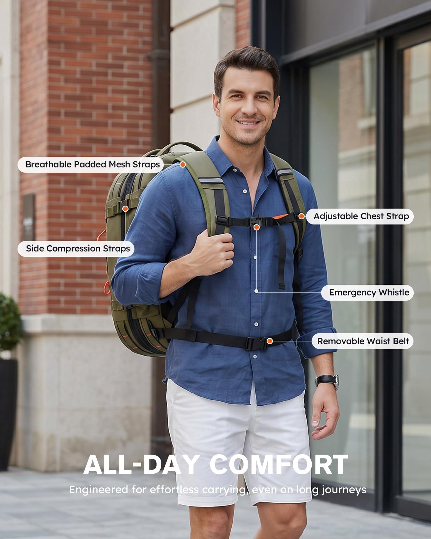 Tolaccea Travel Laptop Backpack, Carry On Backpack for Men Women, 40L-50L Expandable TSA Approved Rucksack Daypack Duffel Bag
