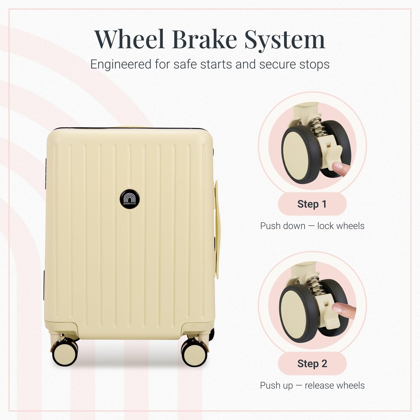 RAINRO & CO Butter Beige 20" Ride-On Carry-On Luggage for Kids & Adults with Built-In Seat, Spinner Wheels, and Secure TSA Lock – Durable Hardside Carry-On