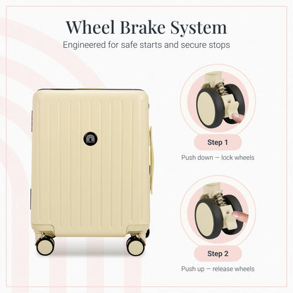 RAINRO & CO Butter Beige 20" Ride-On Carry-On Luggage for Kids & Adults with Built-In Seat, Spinner Wheels, and Secure TSA Lock – Durable Hardside Carry-On