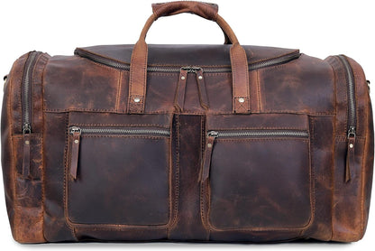 28" Vintage Duffel Classic Style with Modern Outlook Retro Thick Full Grain Cowhide Handmade Airplane Underseat Carry On Bags Leather Gym Overnight Luggage Bag