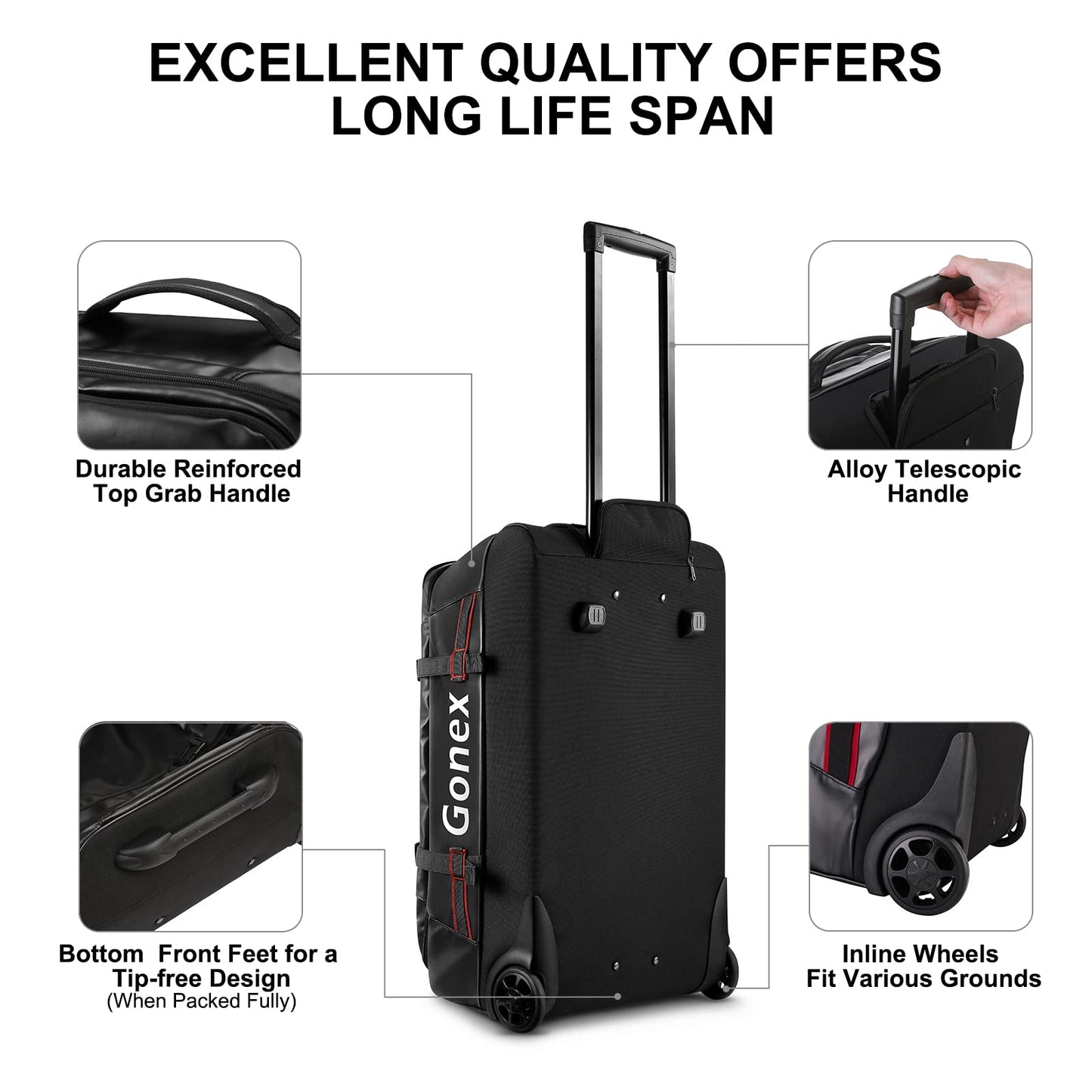 Gonex Rolling Duffle Bag with Wheels, 30L 70L 100L Water Repellent Wheeled Travel Duffel Luggage with Rollers