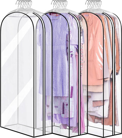 MISSLO 10" Gusseted All Clear Garment Bags for Hanging Clothes 40" Suit Bags for Closet Storage Hanging Clothes Storage Bags for Shirts, Coats, Dresses, 3 Packs