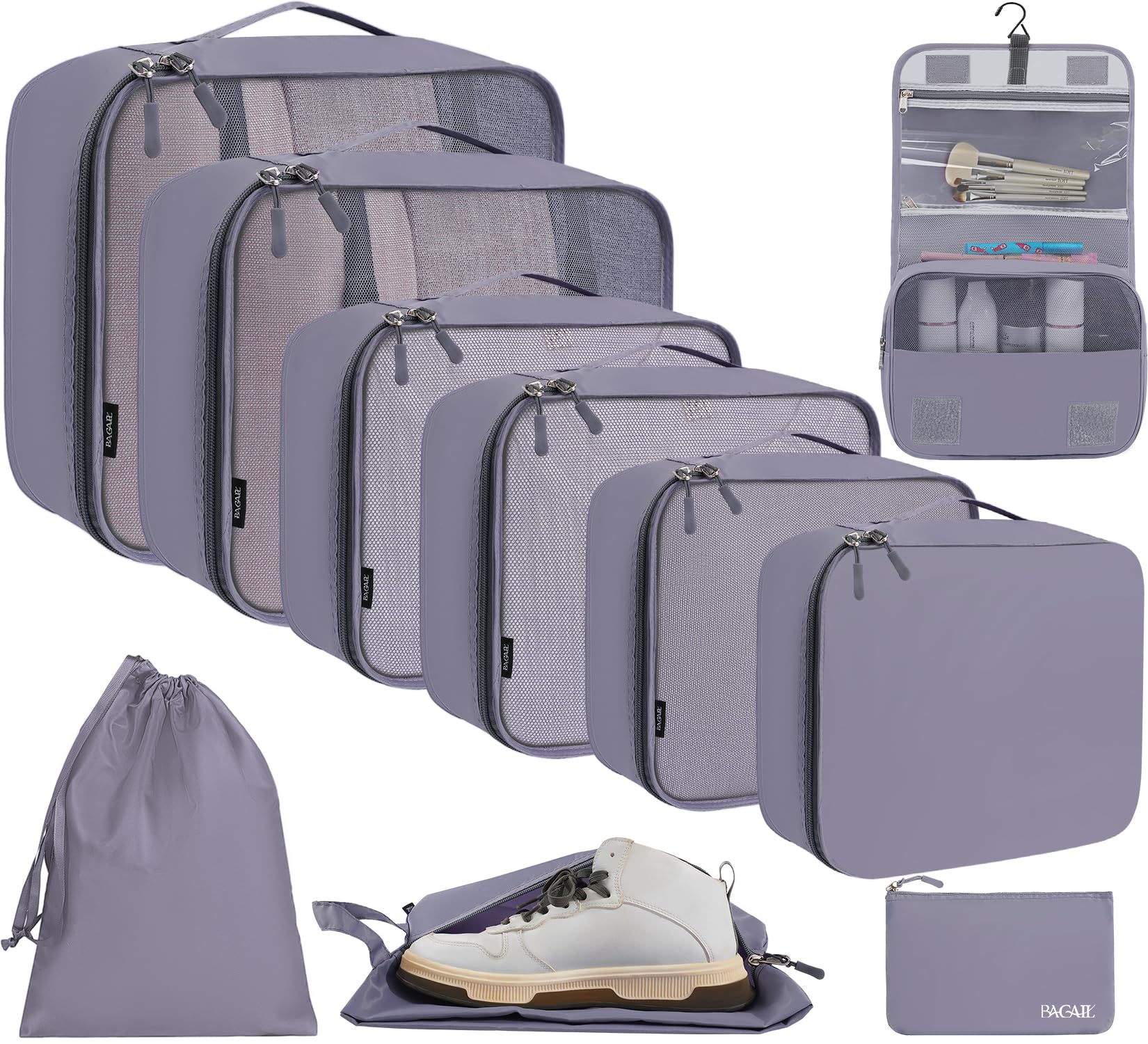 BAGAIL 6 Set/8 Set/10 Set Packing Cubes Various Sizes Packing Organizer for Travel Accessories Luggage Carry On Suitcase