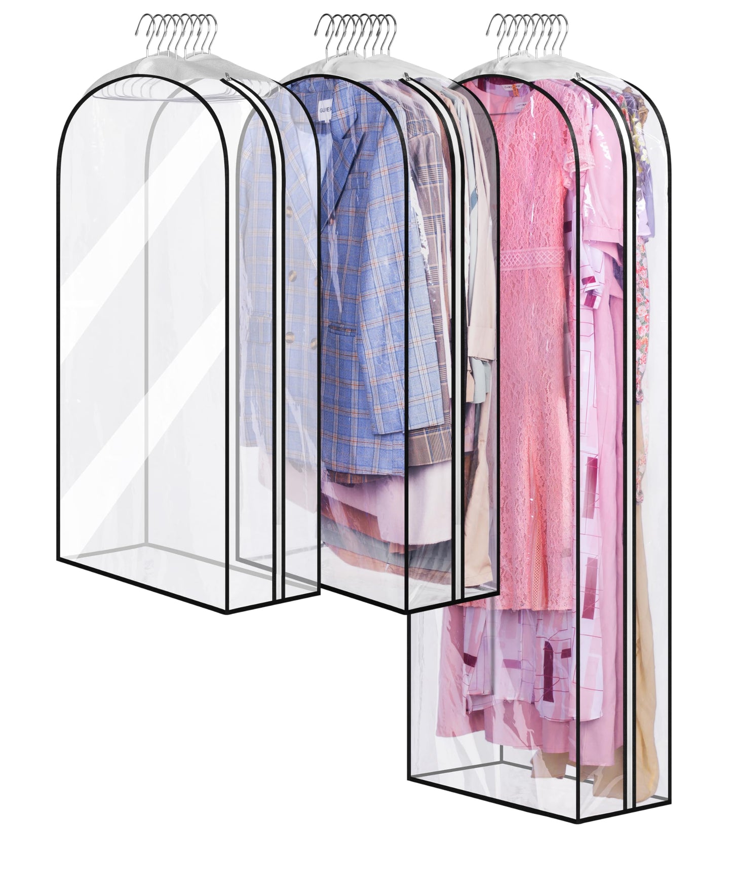 MISSLO 10" Gusseted All Clear Garment Bags for Hanging Clothes 40" Suit Bags for Closet Storage Hanging Clothes Storage Bags for Shirts, Coats, Dresses, 3 Packs