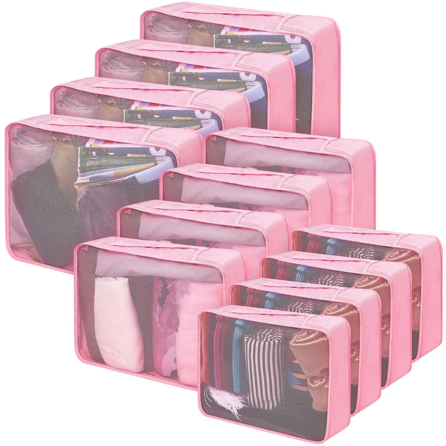 Silkfly 12 Pcs Packing Cubes for Suitcase Travel Luggage Bags Bulk Mesh Organizer Set for Hiking Camping Backpacking Clothes Accessories