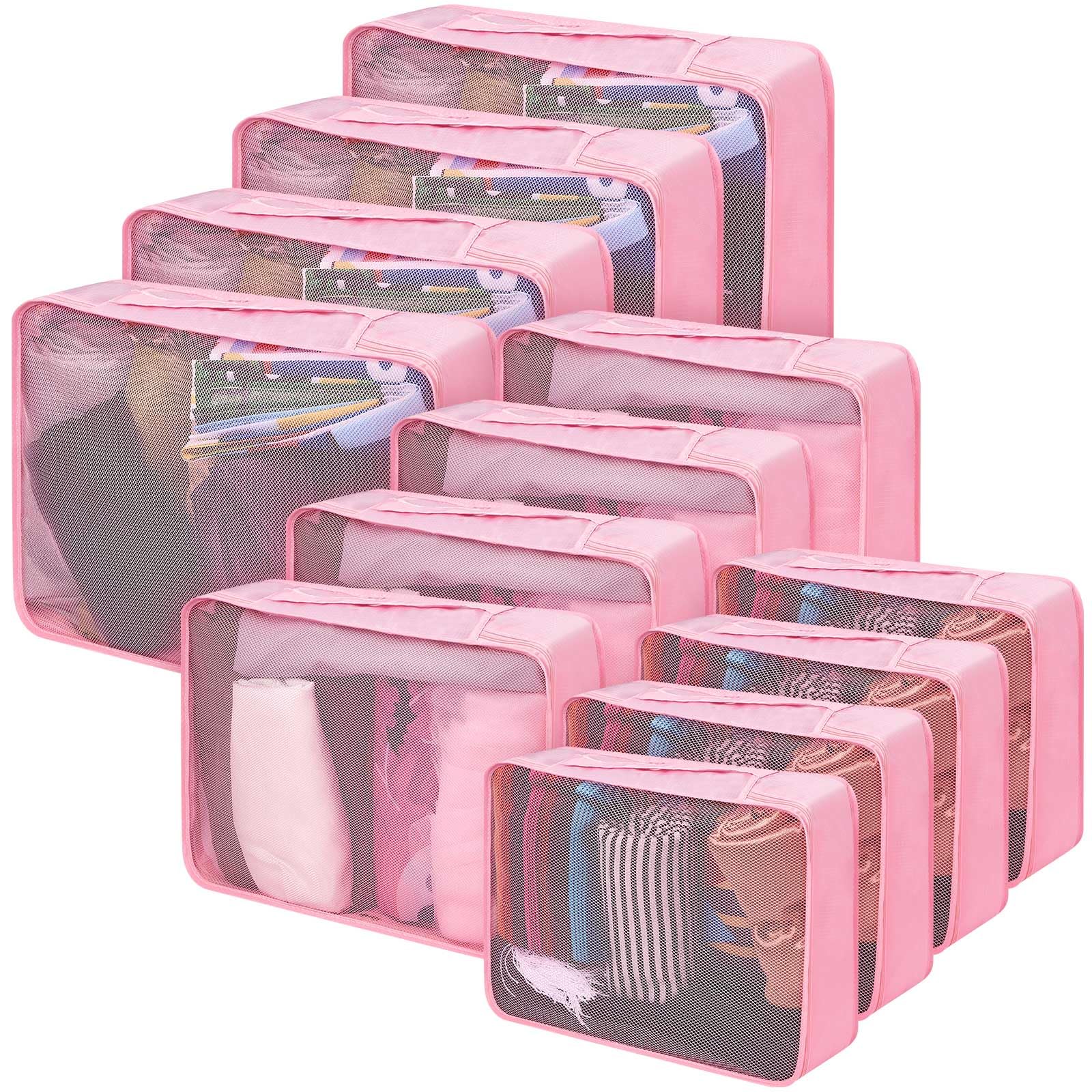 Silkfly 12 Pcs Packing Cubes for Suitcase Travel Luggage Bags Bulk Mesh Organizer Set for Hiking Camping Backpacking Clothes Accessories