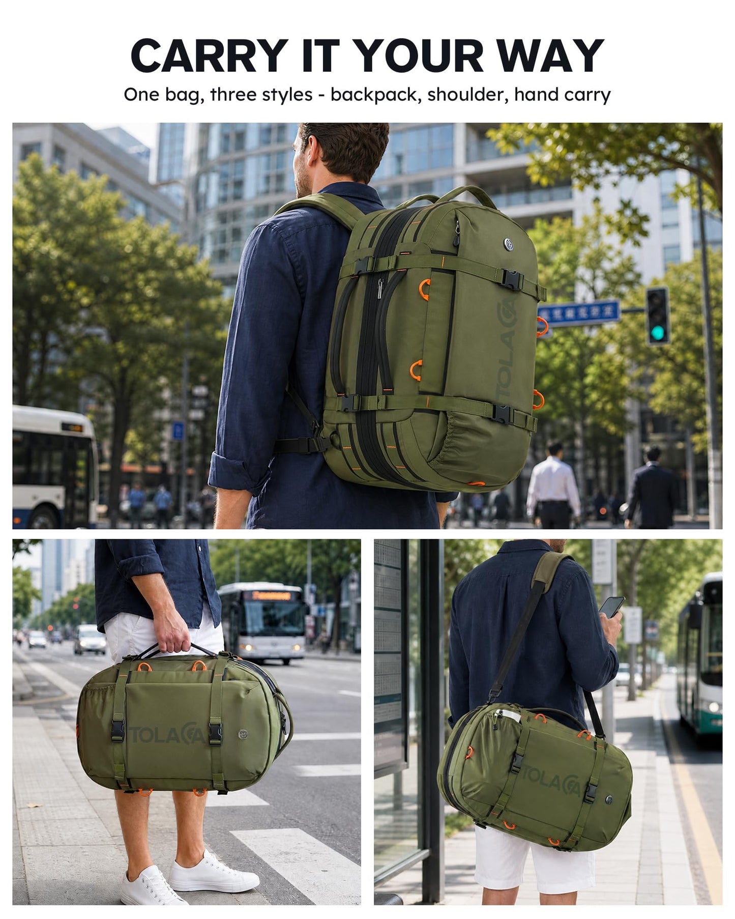 Tolaccea Travel Laptop Backpack, Carry On Backpack for Men Women, 40L-50L Expandable TSA Approved Rucksack Daypack Duffel Bag