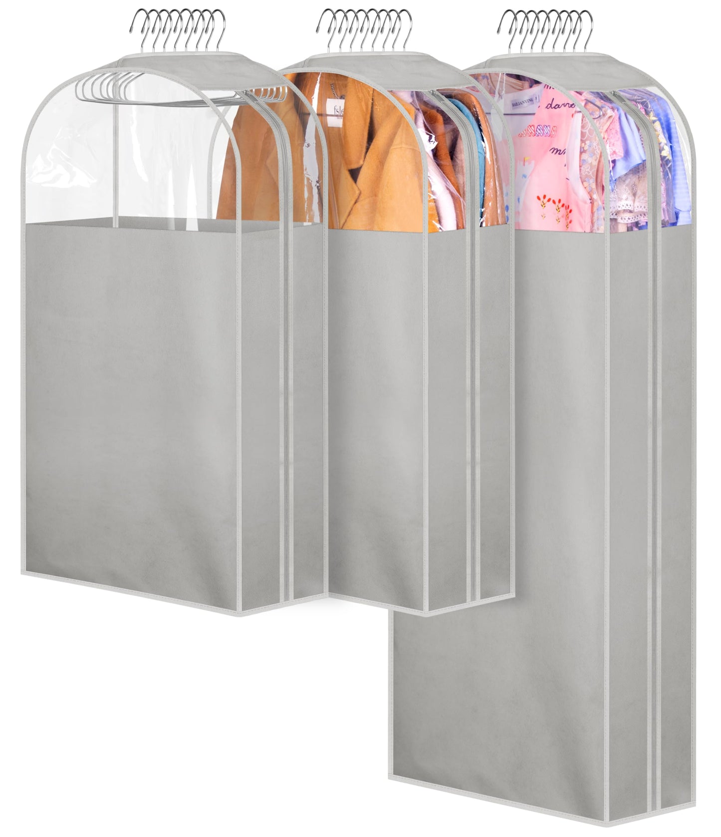 MISSLO 10" Gusseted All Clear Garment Bags for Hanging Clothes 40" Suit Bags for Closet Storage Hanging Clothes Storage Bags for Shirts, Coats, Dresses, 3 Packs