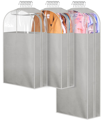 MISSLO 10" Gusseted All Clear Garment Bags for Hanging Clothes 40" Suit Bags for Closet Storage Hanging Clothes Storage Bags for Shirts, Coats, Dresses, 3 Packs