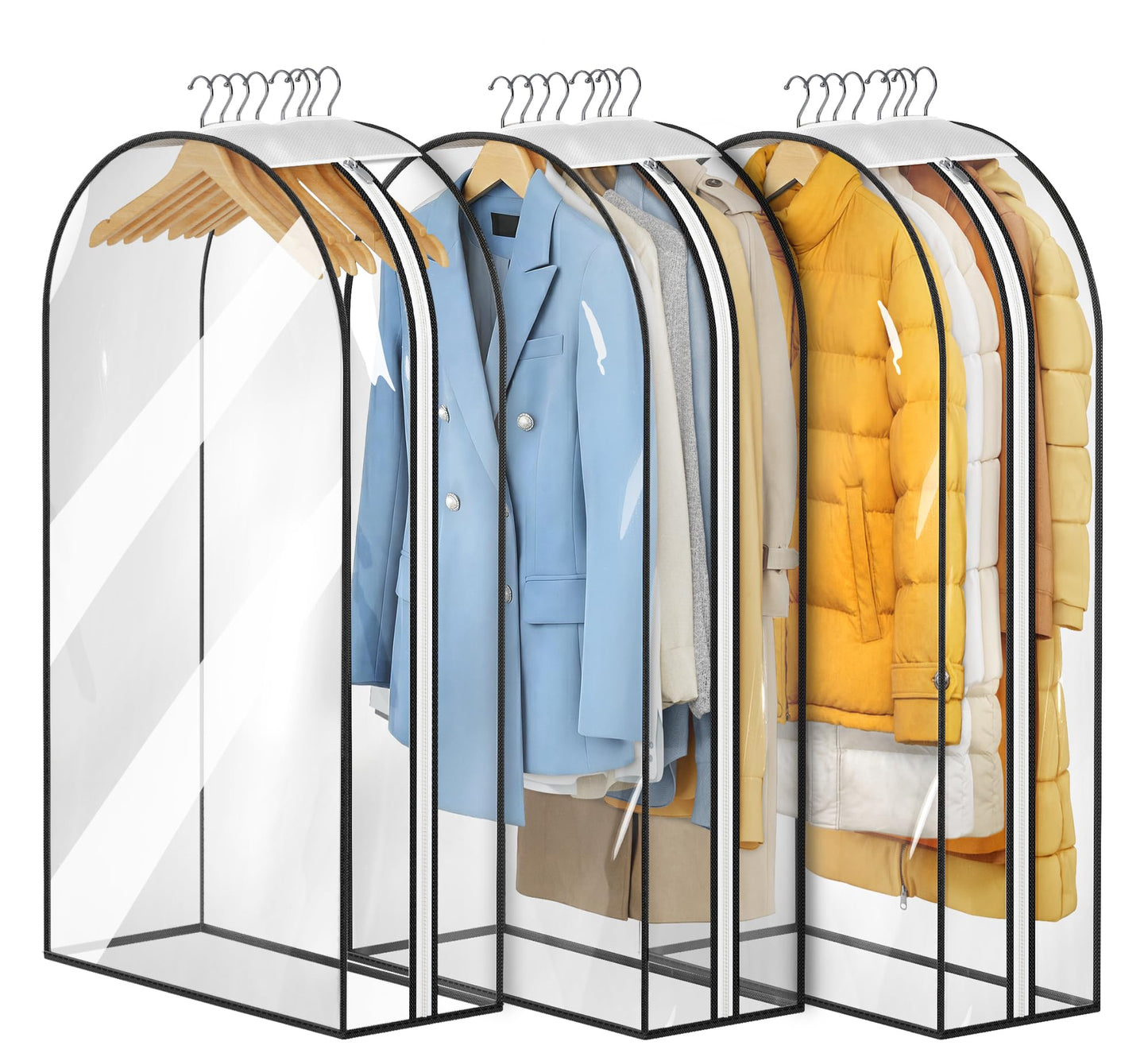 MISSLO 10" Gusseted All Clear Garment Bags for Hanging Clothes 40" Suit Bags for Closet Storage Hanging Clothes Storage Bags for Shirts, Coats, Dresses, 3 Packs