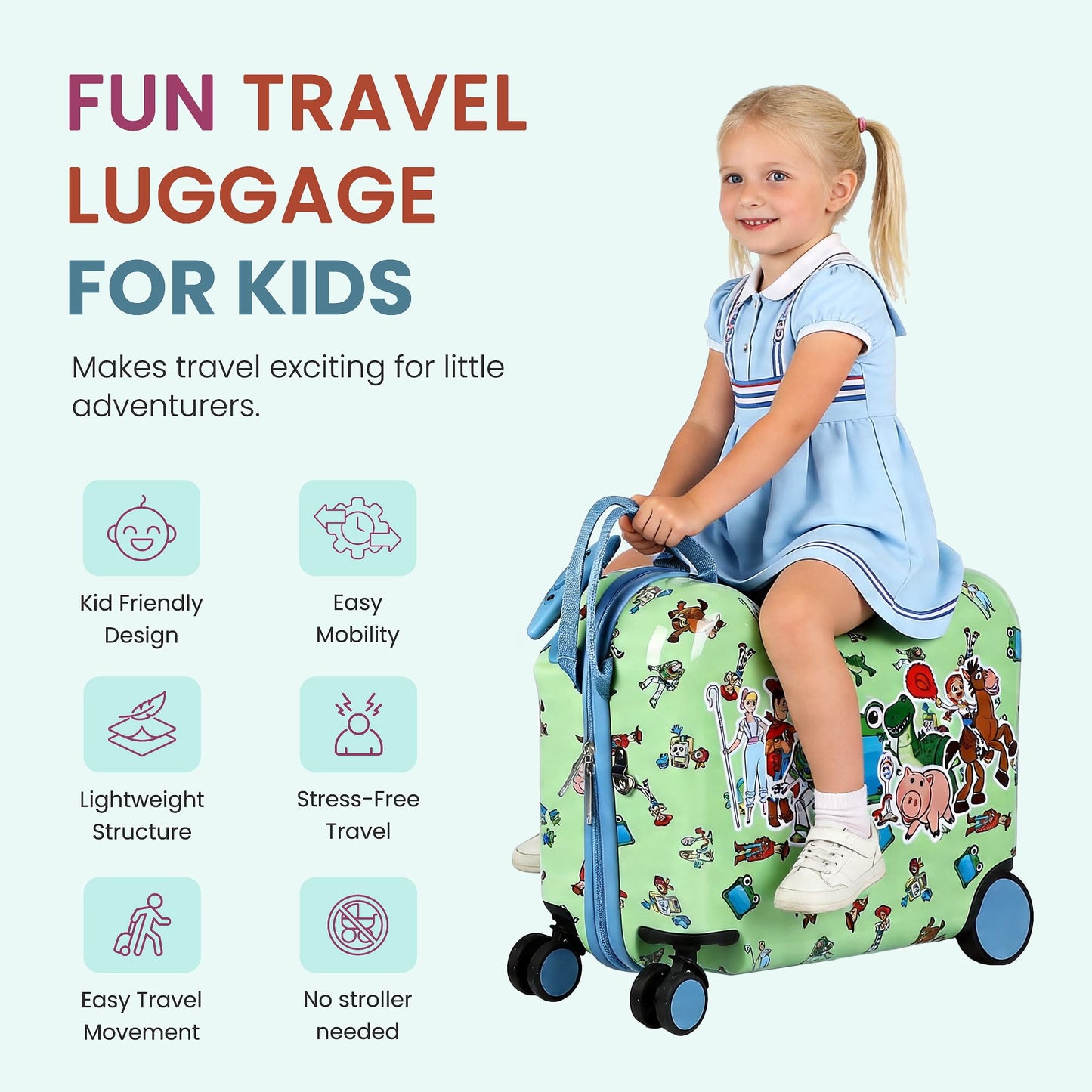 Bioworld Toy Story Kids Ride-On 15" Luggage For Travel and Adventures