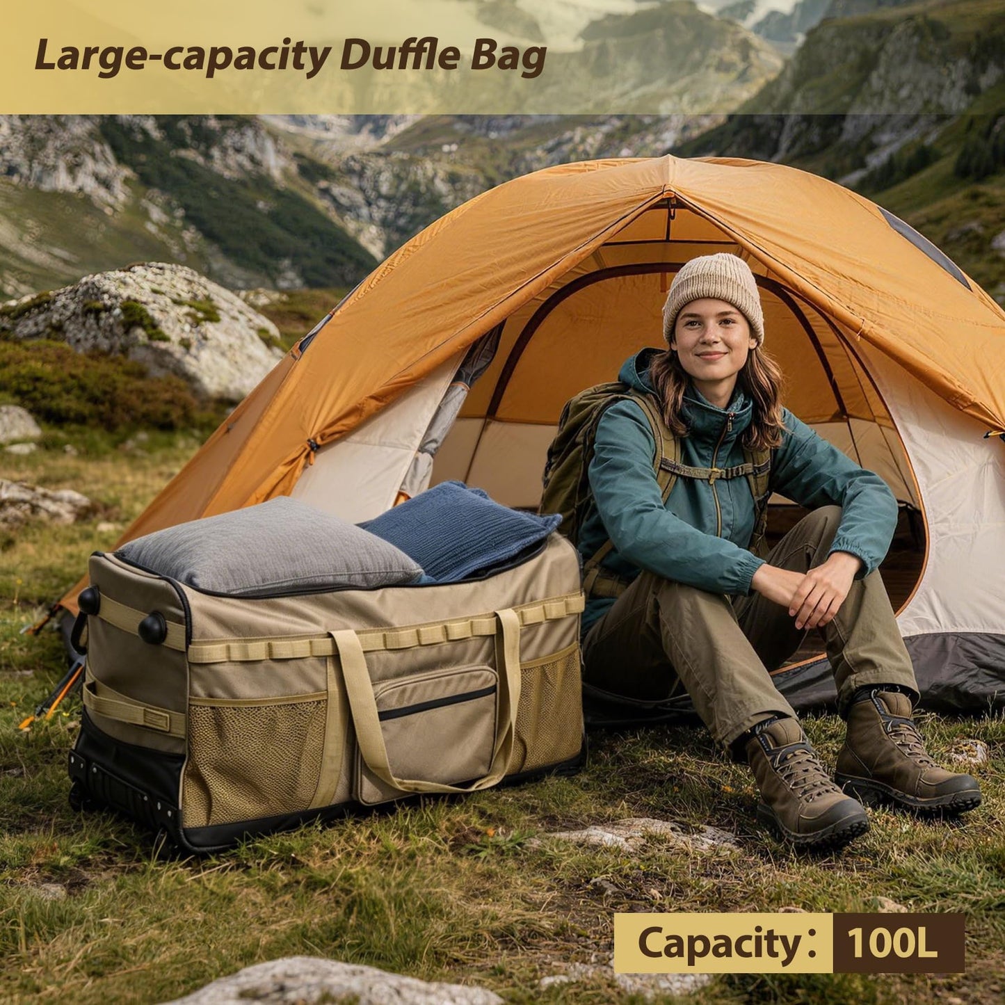 REDCAMP 85L/120L/140L Foldable Duffle Bag with Wheels, Large Travel Duffel Bag