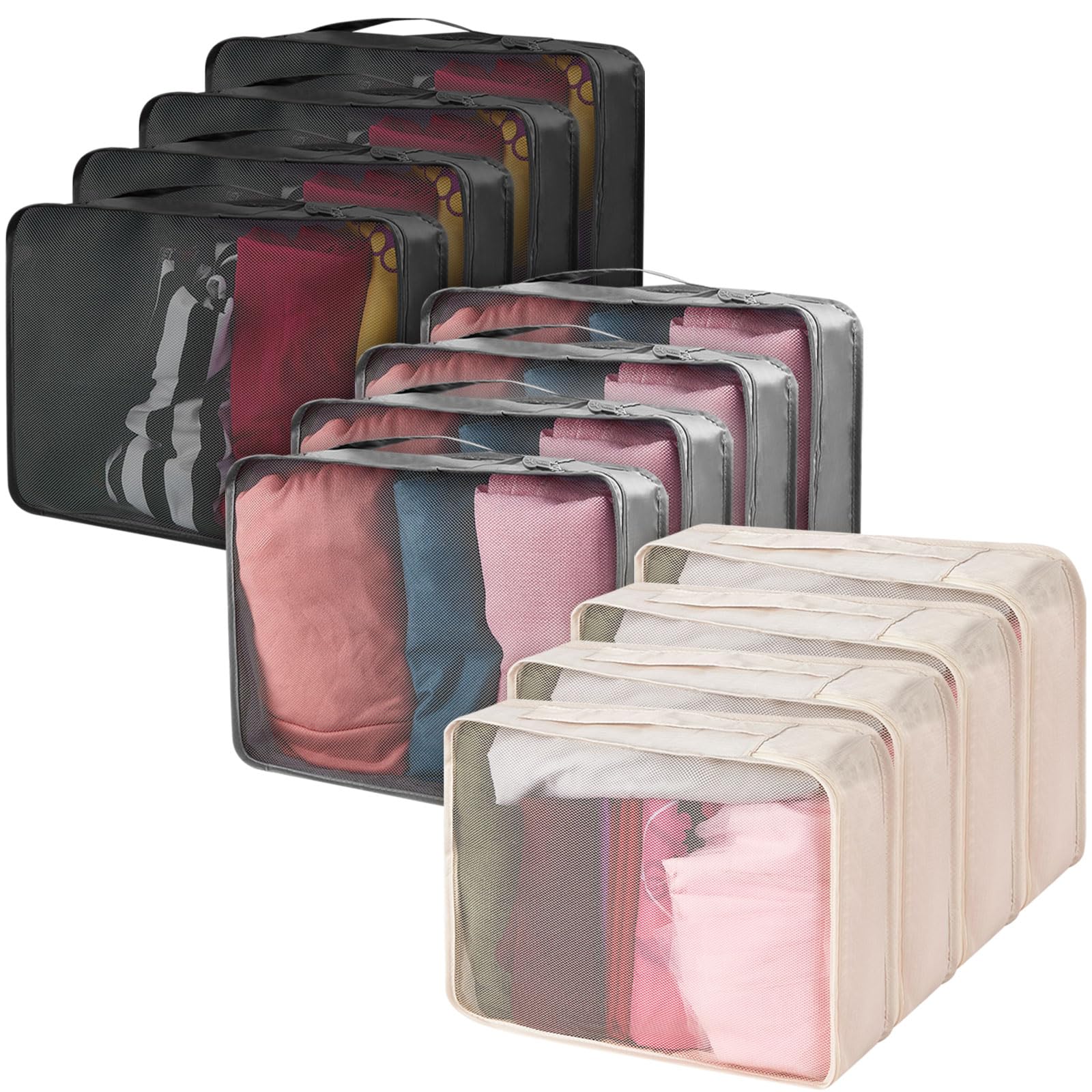 Silkfly 12 Pcs Packing Cubes for Suitcase Travel Luggage Bags Bulk Mesh Organizer Set for Hiking Camping Backpacking Clothes Accessories