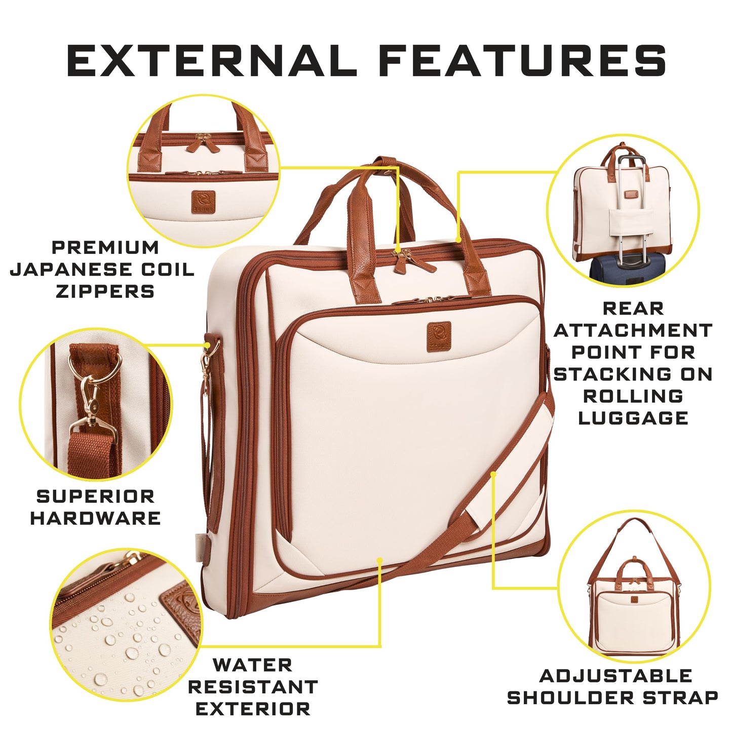 ZEGUR Premium Suit Garment Bag Carry On - Hangs 4 Suits - Travel & Business with Shoulder Strap and Laptop Compartment