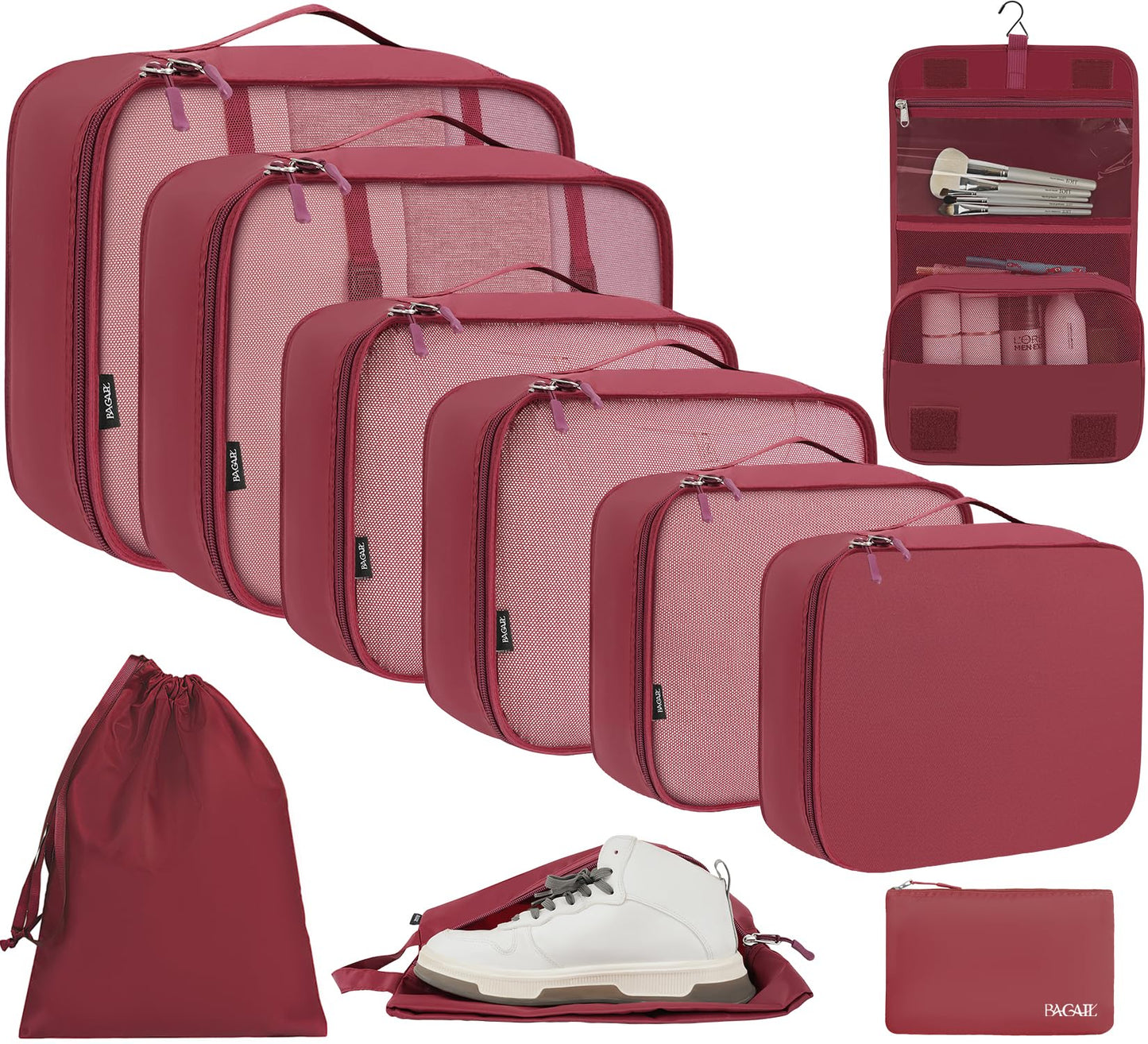 BAGAIL 6 Set/8 Set/10 Set Packing Cubes Various Sizes Packing Organizer for Travel Accessories Luggage Carry On Suitcase