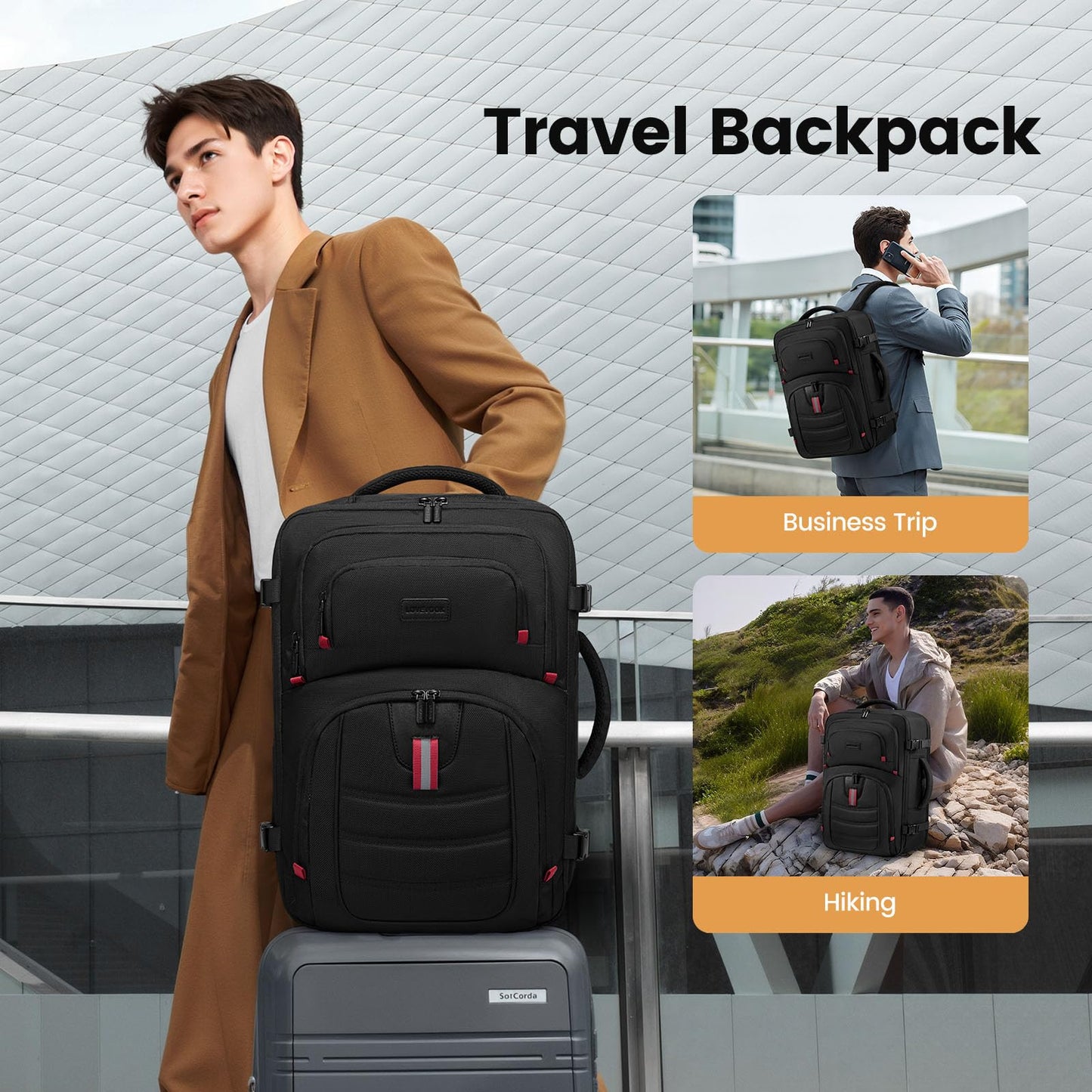 LOVEVOOK 40L Travel Backpack for Men,Airline Approved Carry On Bag with 3 Packing Cubes,TSA Friendly Personal Item Backpack
