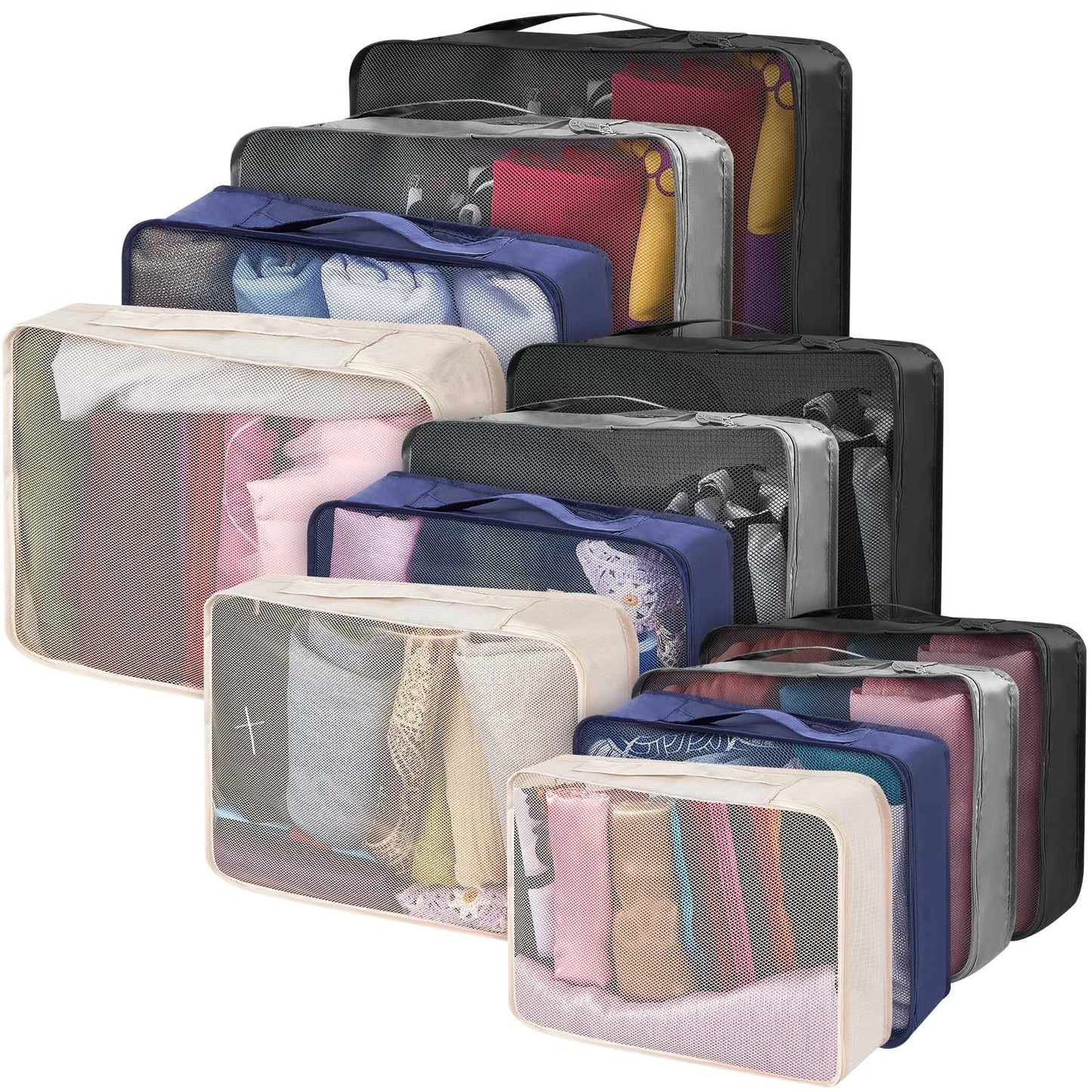Silkfly 12 Pcs Packing Cubes for Suitcase Travel Luggage Bags Bulk Mesh Organizer Set for Hiking Camping Backpacking Clothes Accessories