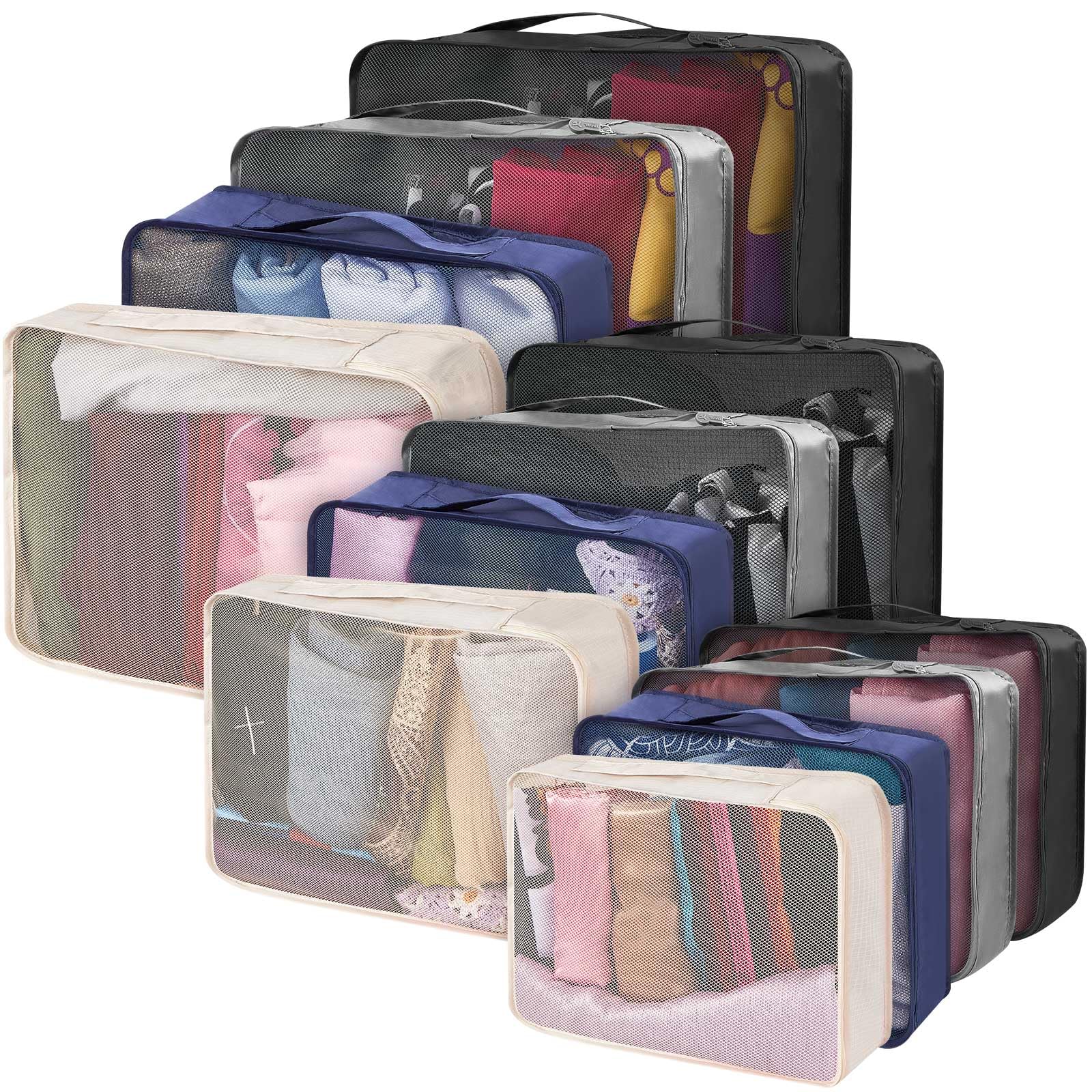 Silkfly 12 Pcs Packing Cubes for Suitcase Travel Luggage Bags Bulk Mesh Organizer Set for Hiking Camping Backpacking Clothes Accessories