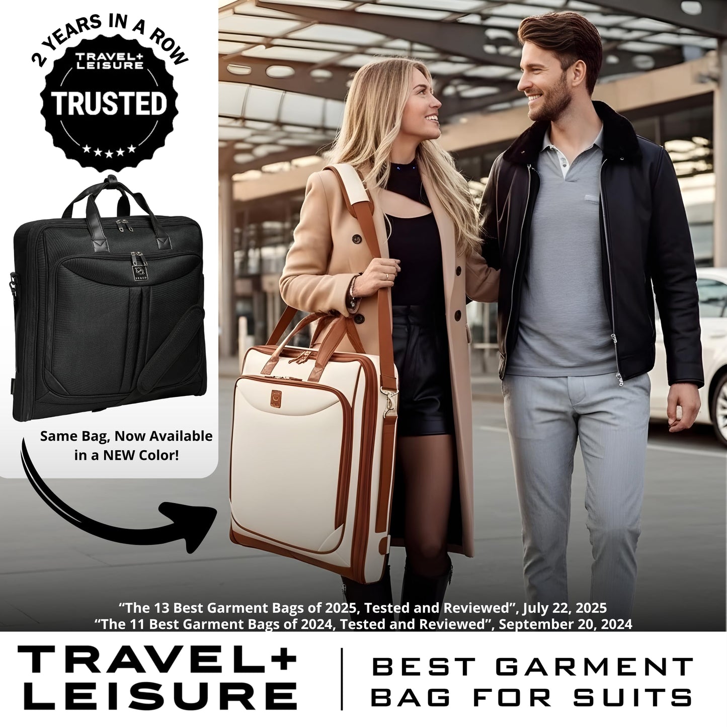 ZEGUR Premium Suit Garment Bag Carry On - Hangs 4 Suits - Travel & Business with Shoulder Strap and Laptop Compartment