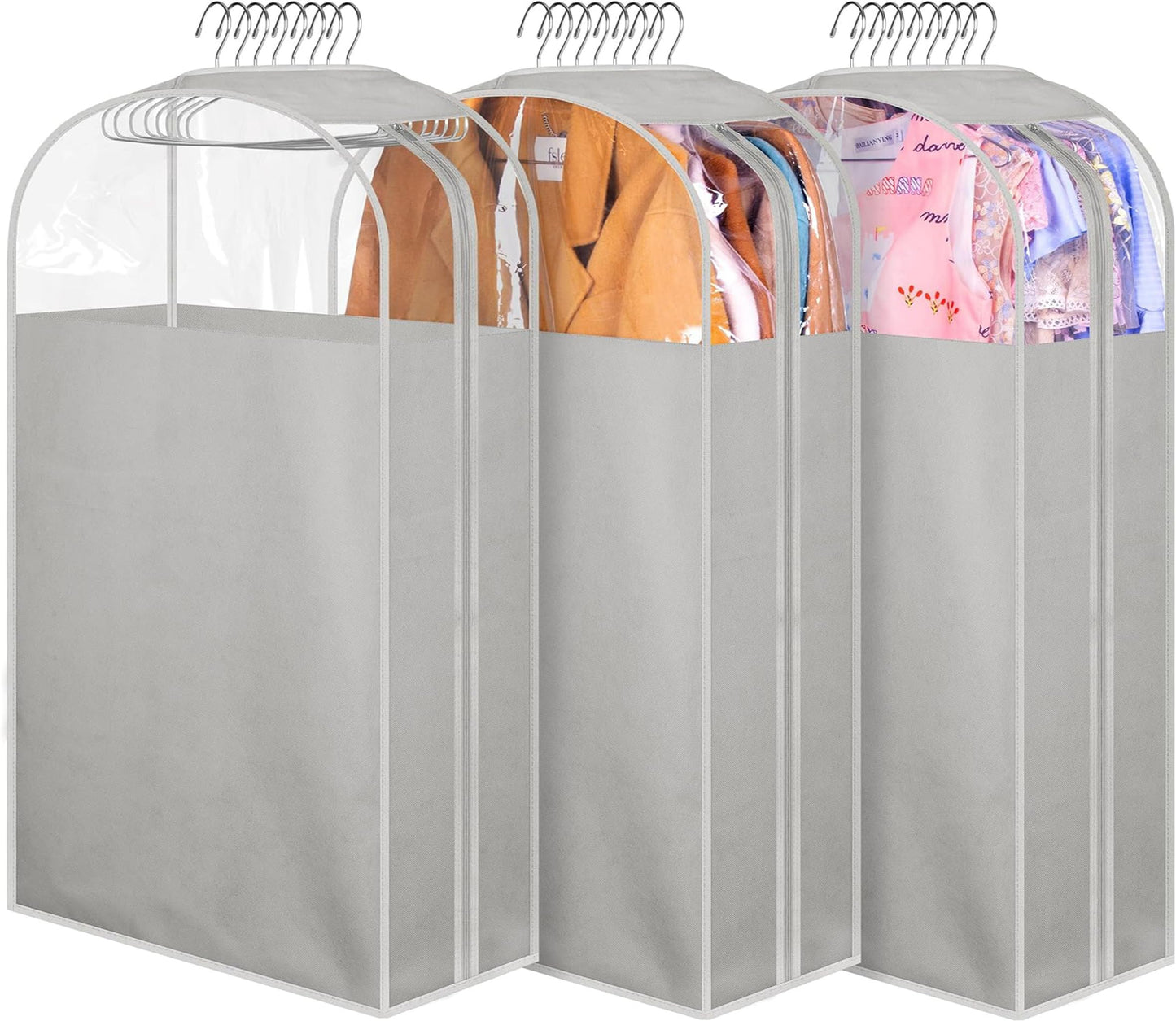 MISSLO 10" Gusseted All Clear Garment Bags for Hanging Clothes 40" Suit Bags for Closet Storage Hanging Clothes Storage Bags for Shirts, Coats, Dresses, 3 Packs
