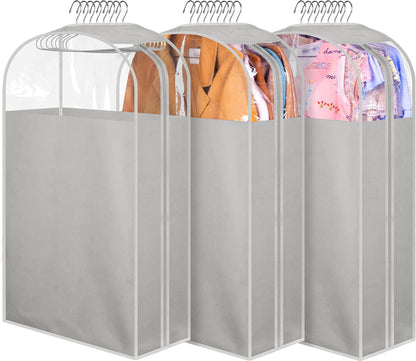 MISSLO 10" Gusseted All Clear Garment Bags for Hanging Clothes 40" Suit Bags for Closet Storage Hanging Clothes Storage Bags for Shirts, Coats, Dresses, 3 Packs