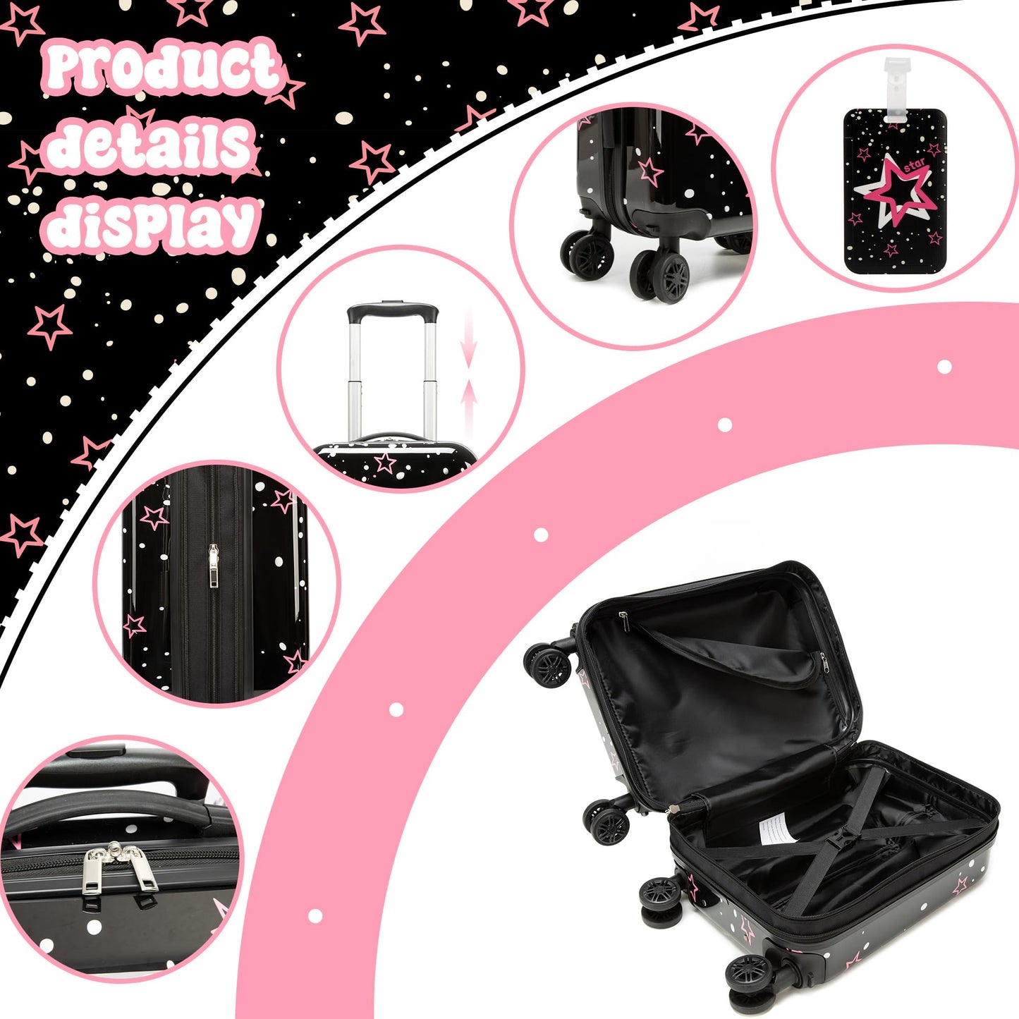Esteemly Kid's Luggage Set 2 Piece Suitcase Set 16" Hardside Luggage with Spinner Wheels Kids Carry on Suitcase