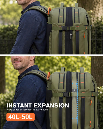 Tolaccea Travel Laptop Backpack, Carry On Backpack for Men Women, 40L-50L Expandable TSA Approved Rucksack Daypack Duffel Bag