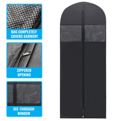 Plixio 60” Black Garment Bags for Hanging Clothes, Men Suit Bag for Travel and Clothing Closet Storage of Women Dress, Shirts, Coats, Suit Cover - Includes Zipper and Transparent Window