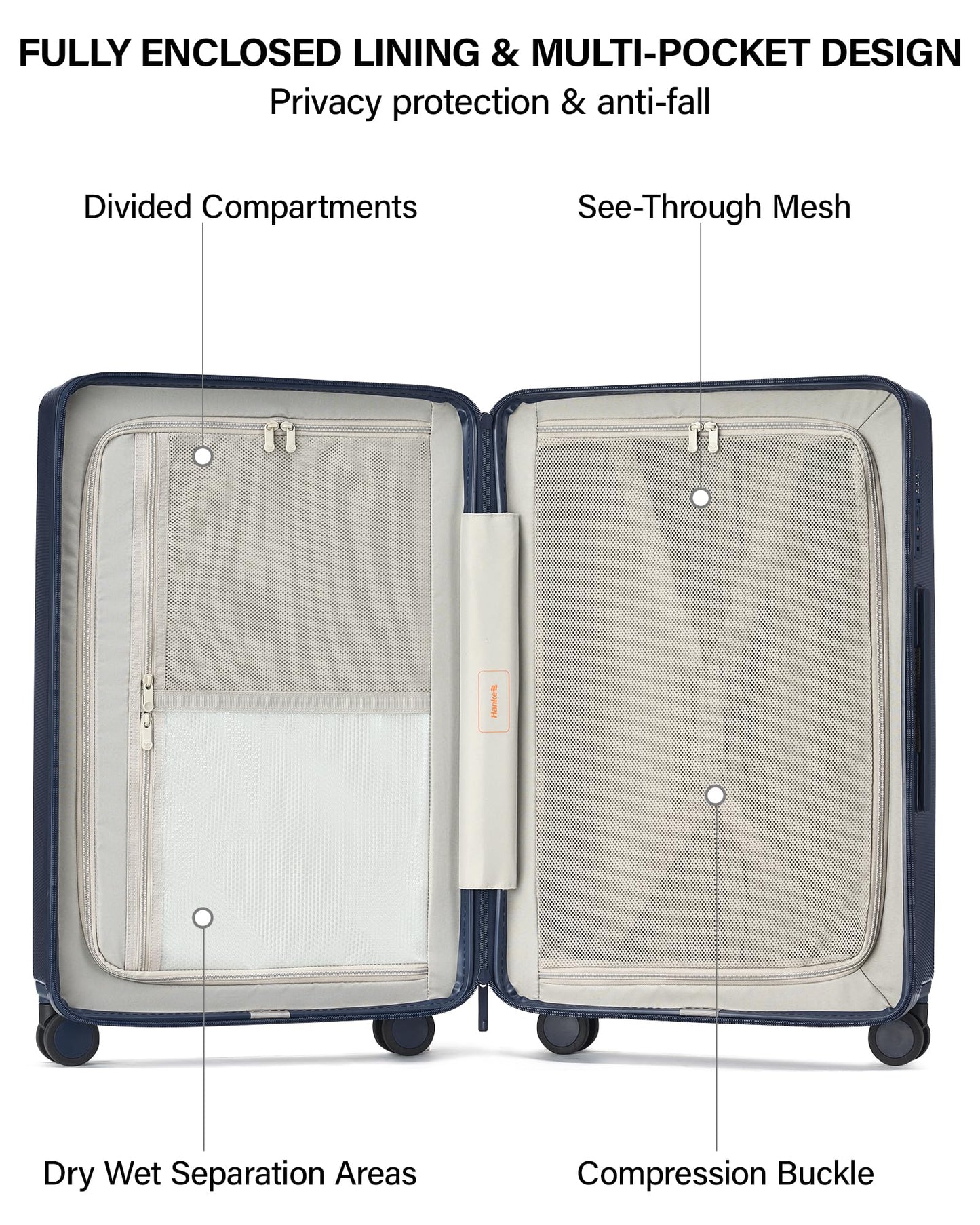 Hanke Upgraded Elite Luggage, PC Hard Shell Suitcases with Wheels, TSA Lock, Explosion-Proof Zipper Suitcase for Long Travel Men & Women