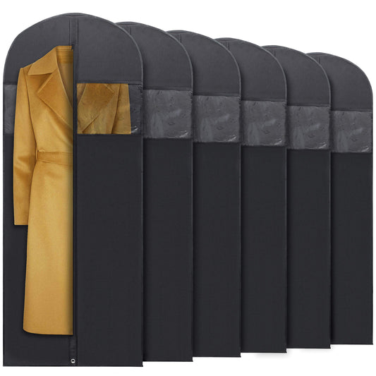 Plixio 60” Black Garment Bags for Hanging Clothes, Men Suit Bag for Travel and Clothing Closet Storage of Women Dress, Shirts, Coats, Suit Cover - Includes Zipper and Transparent Window