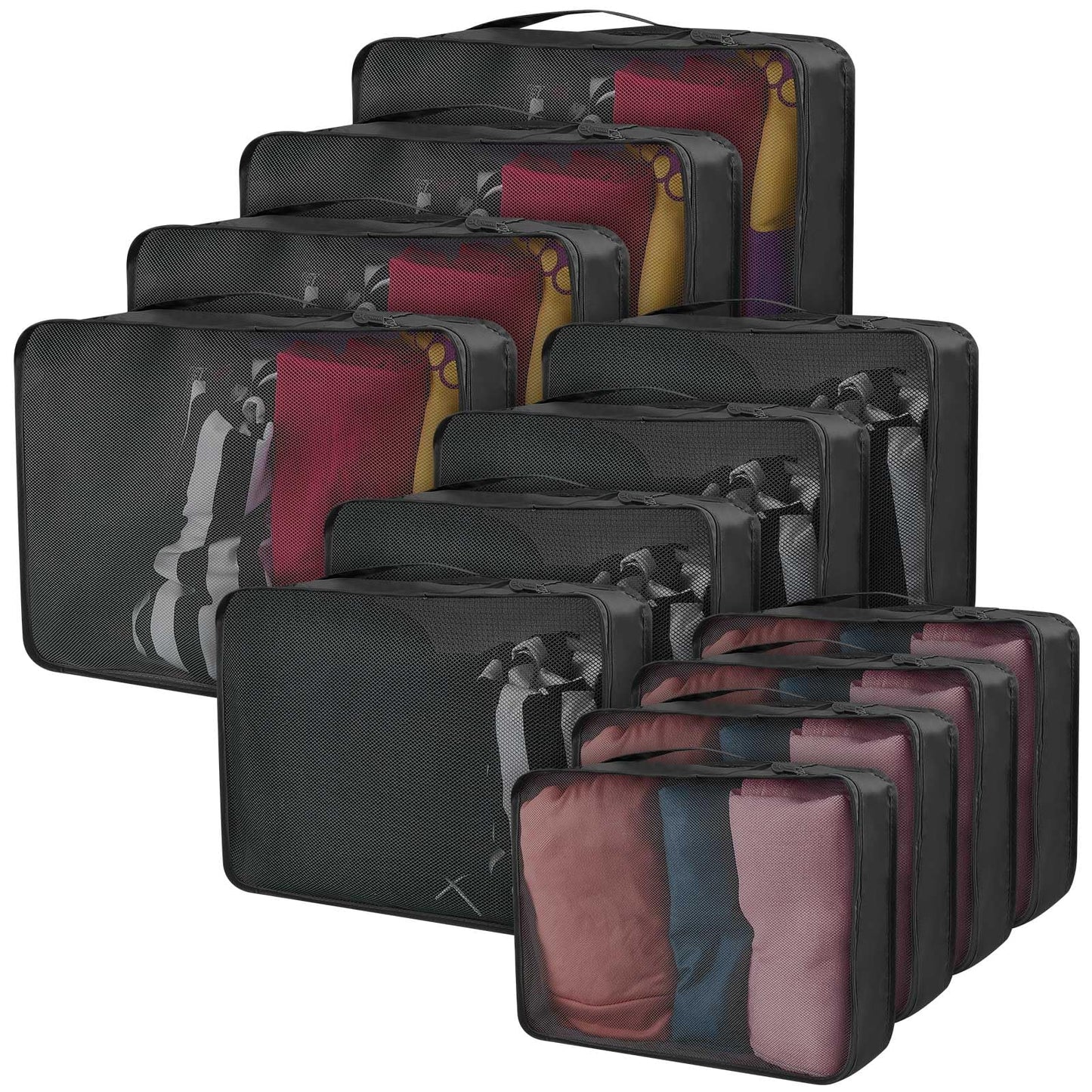 Silkfly 12 Pcs Packing Cubes for Suitcase Travel Luggage Bags Bulk Mesh Organizer Set for Hiking Camping Backpacking Clothes Accessories