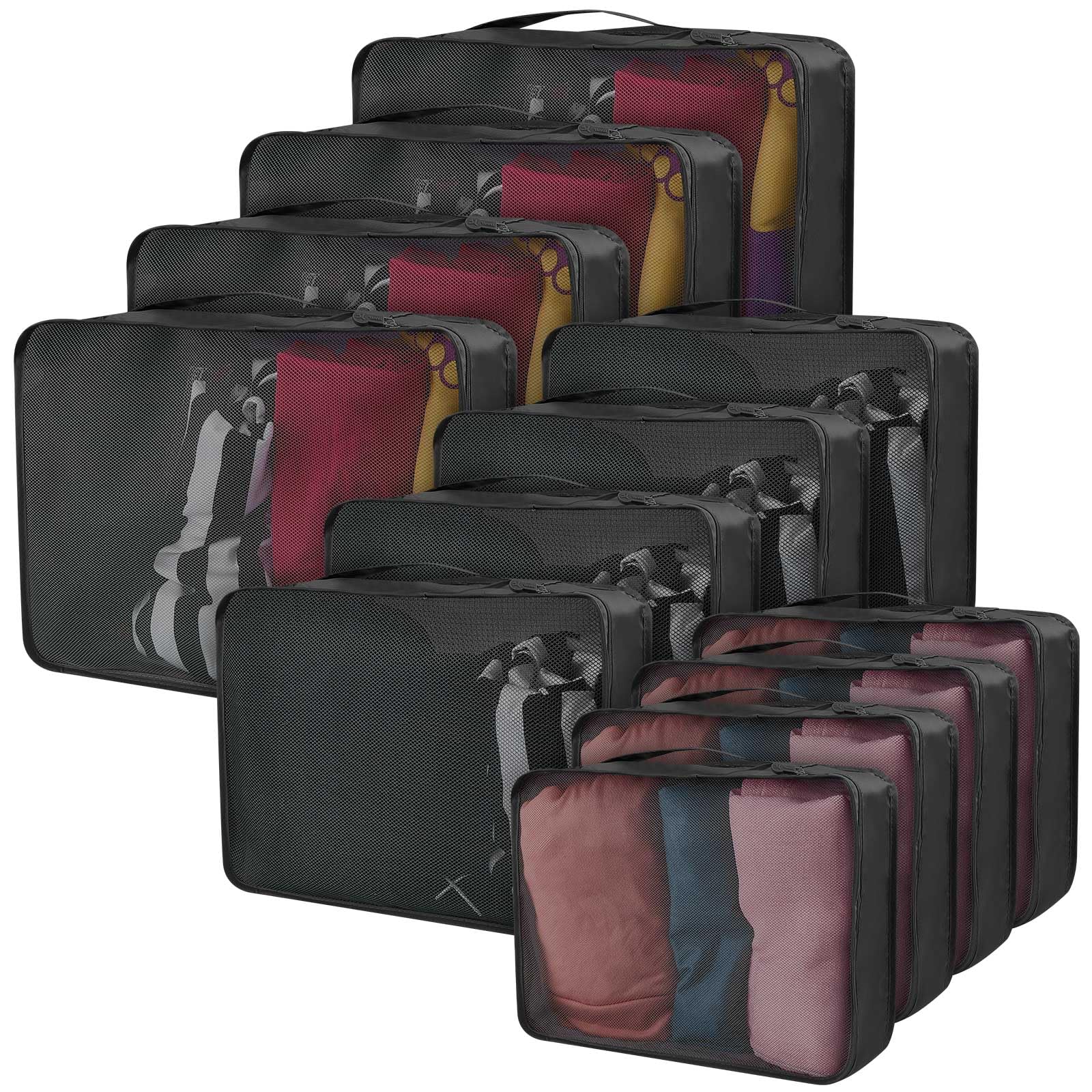 Silkfly 12 Pcs Packing Cubes for Suitcase Travel Luggage Bags Bulk Mesh Organizer Set for Hiking Camping Backpacking Clothes Accessories