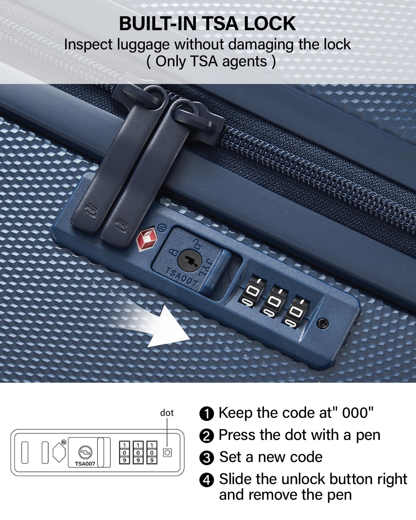 Hanke Upgraded Elite Luggage, PC Hard Shell Suitcases with Wheels, TSA Lock, Explosion-Proof Zipper Suitcase for Long Travel Men & Women