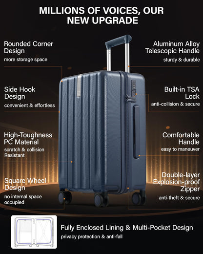 Hanke Upgraded Elite Luggage, PC Hard Shell Suitcases with Wheels, TSA Lock, Explosion-Proof Zipper Suitcase for Long Travel Men & Women