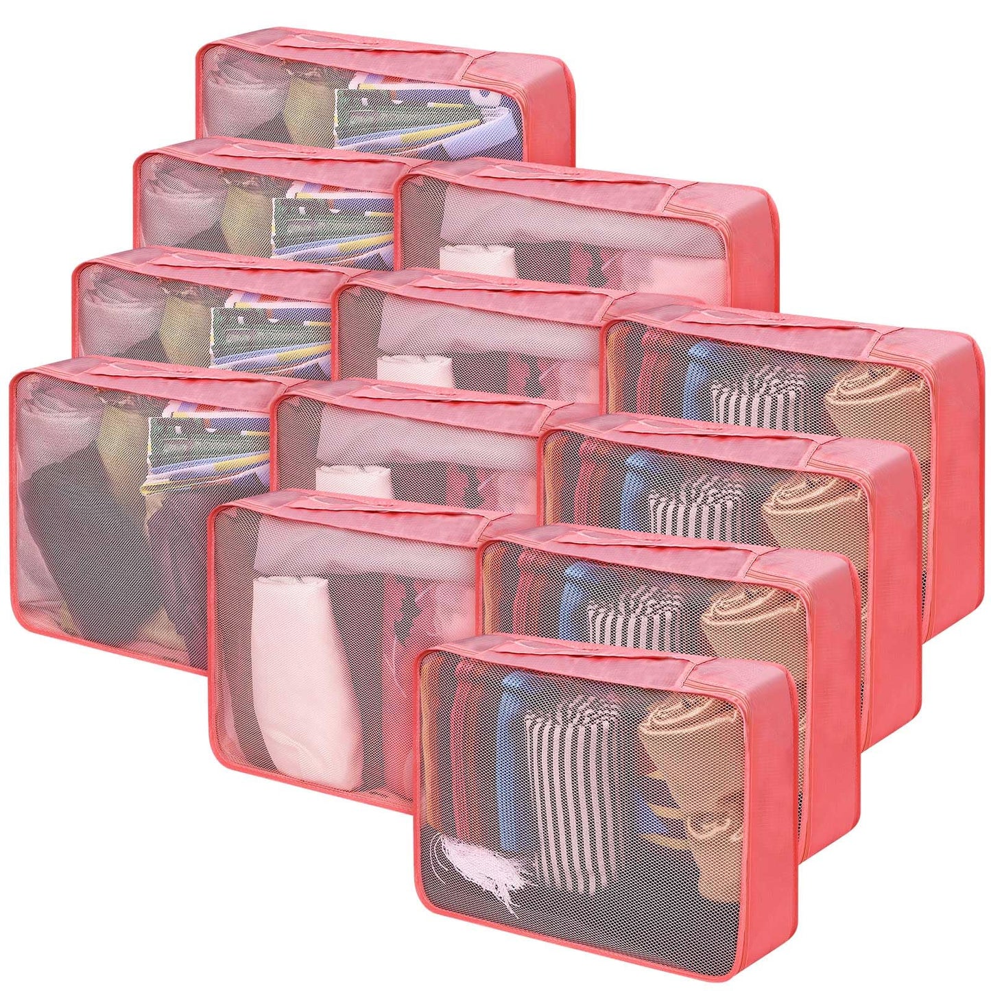 Silkfly 12 Pcs Packing Cubes for Suitcase Travel Luggage Bags Bulk Mesh Organizer Set for Hiking Camping Backpacking Clothes Accessories
