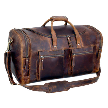 28" Vintage Duffel Classic Style with Modern Outlook Retro Thick Full Grain Cowhide Handmade Airplane Underseat Carry On Bags Leather Gym Overnight Luggage Bag