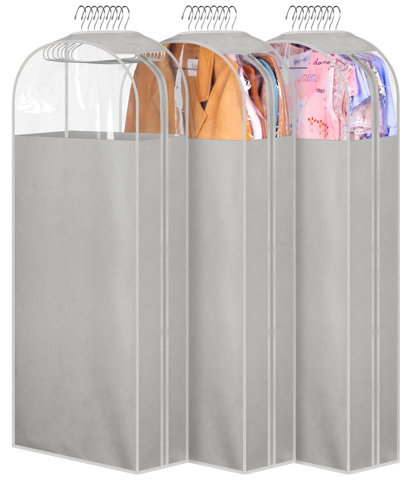 MISSLO 10" Gusseted All Clear Garment Bags for Hanging Clothes 40" Suit Bags for Closet Storage Hanging Clothes Storage Bags for Shirts, Coats, Dresses, 3 Packs