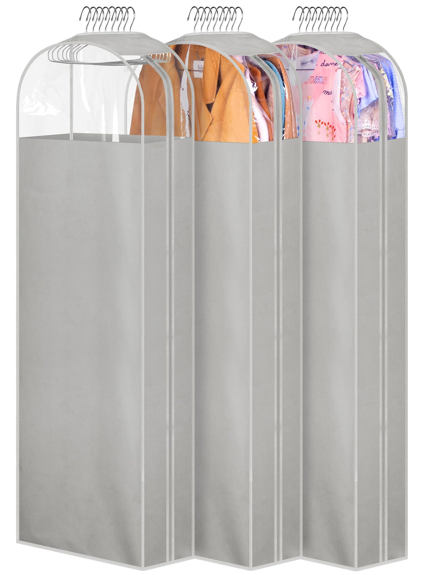 MISSLO 10" Gusseted All Clear Garment Bags for Hanging Clothes 40" Suit Bags for Closet Storage Hanging Clothes Storage Bags for Shirts, Coats, Dresses, 3 Packs
