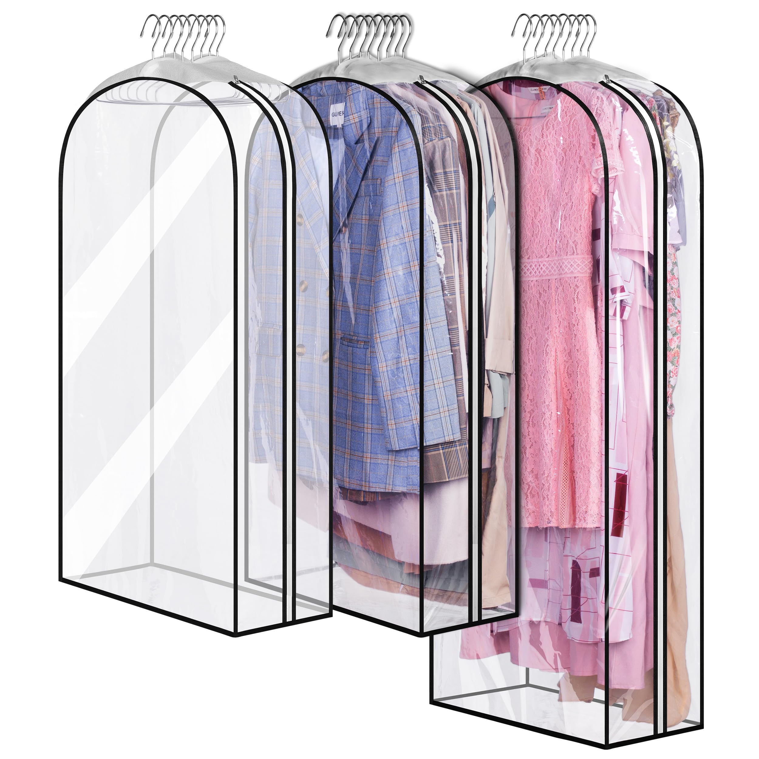 MISSLO 10" Gusseted All Clear Garment Bags for Hanging Clothes 40" Suit Bags for Closet Storage Hanging Clothes Storage Bags for Shirts, Coats, Dresses, 3 Packs